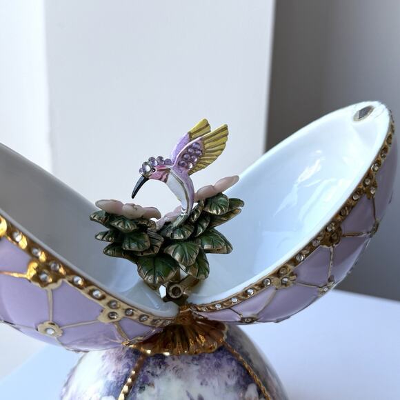 Ardleigh Elliott Porcelain Egg Music Box Amethyst Vision by Lena Liu Hummingbird - Picture 5 of 12